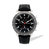 Henley Mens Faux Leather Pilot Watch with Gun Top Ring - Black