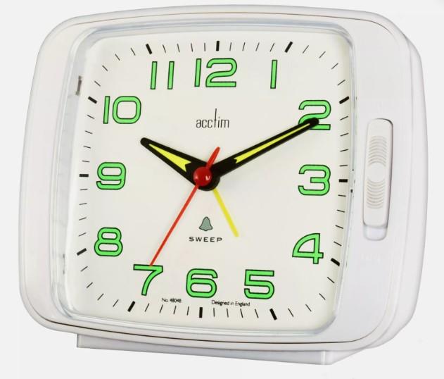 Acctim Ada Luminous tipped hands and numbers with Snooze White Alarm Clock 15702