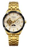 NYL Mens Automatic Metal Mechanical Round Face Multi Dial Analogue Gold/White Metal Bracelet Watch NY London