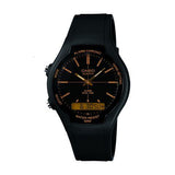 Casio Mens Dual Digital Time Black Dial Black Rubber Strap Watch -  AW-90H-9EVEF