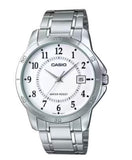Casio Mens Water resistant Dated White Dial Silver Stainless Steel Watch