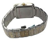 NY London Mens Fashion Bling Assorted Watch Dated Square Gold Dial 2 tone Bracelet Watch