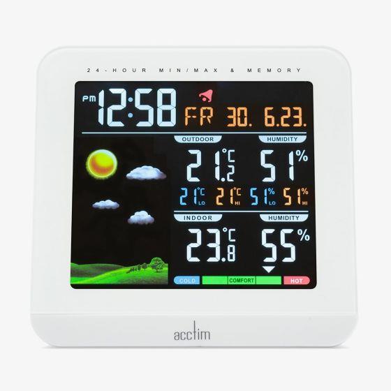 Acctim Wyndham Display Black 6 in 1 Barometric Weather Station with Outdoor Sensor Temperature Humidity Alarm Clock