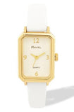 Ravel Ladies Fashion Rectangular Gilt Case Dial with White Leather Strap Watch