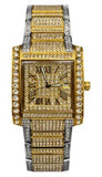 NY London Mens Fashion Bling Assorted Watch Dated Square Gold Dial 2 tone Bracelet Watch