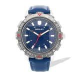 Henley Mens Chiselled Top Ring Faux Leather Watch - Blue