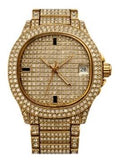 NY London Mens Fashion Bling Assorted Watch Dated Square Gold Dial Gold Bracelet Watch