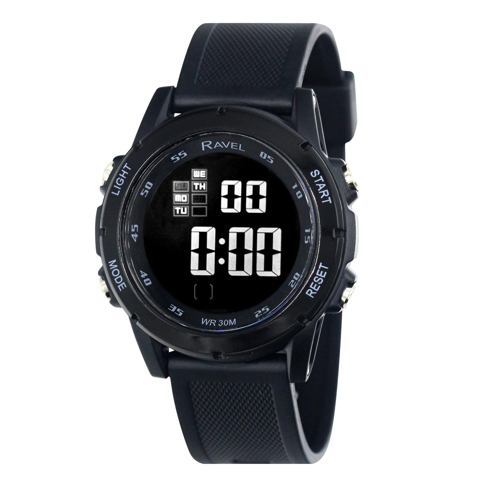 Ravel Mens 3ATM Digital Sports Black Watch – Gadgetize