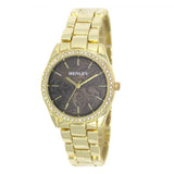 Henley Ladies Bling Etched Patterned Brown Dial & Gold plated Bracelet Watch H07326.2