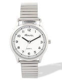 Ravel Ladies Basic Easy Read Minute Track on White Dial Silver Stainless Steel Expander Bracelet Watch