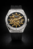 NYL Mens Fashion Automatic Rubber Mechanical Dial Analogue Silver Rubber Strap Watch NY London