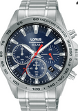 Lorus Mens Solar Chronograph (43.8mm) Blue Dial  Stainless Steel Bracelet Watch