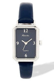 Ravel Ladies Fashion Rectangular Silver Case Dial with Blue Leather Strap Watch
