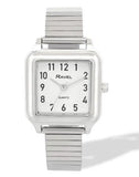 Ravel Ladies Basic Easy Read Square White Dial Silver Stainless Steel Expander Bracelet Watch