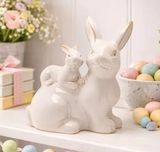 The Eggs-traordinary Gifting Co Reactive Glaze Bunny & Baby Figurine 13cm