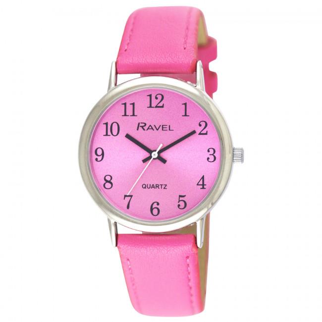 Ravel Ladies Classic Brights Leather Strap Watch Bright Pink
