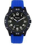 Ravel Men's Black Cased with Colour Co-ordinated Bezel on Silicon Sports blue Strap Watch