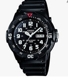 Casio Mens Day Date White Number & Black Rubber Strap Watch - MRW-200H-1BVES