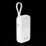WYEFLUX Fast Charging Power Bank with Built-in Cables 10k mAh-WHITE