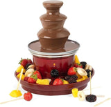 Giles & Posner EK3428G Chocolate Fountain with Fruit Tray and 100 Bamboo Skewers - Red