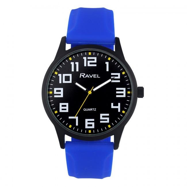 Ravel Mens Sports Black Dial Blue Silicone Strap Watch - Gadgetize