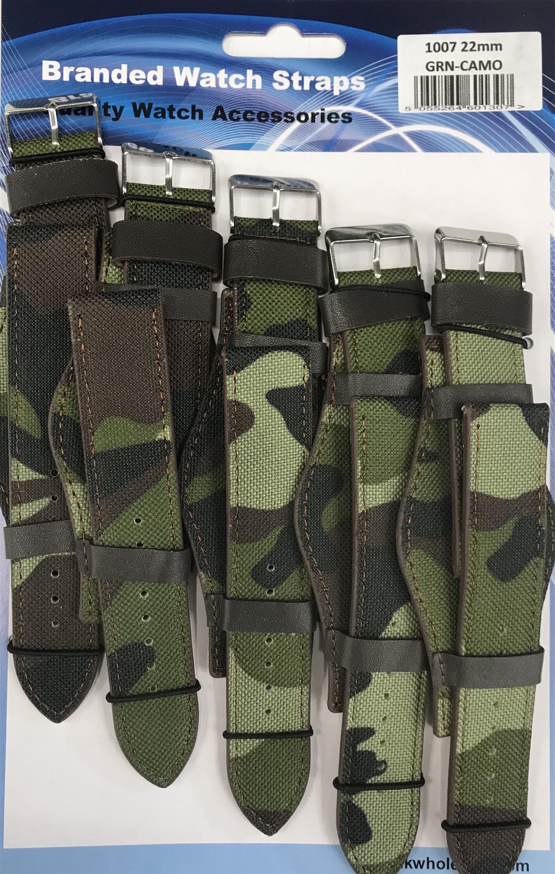 Leather Camo Green Military Watch Straps Pk5 22mm 1007GRN