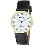 Ravel Mens Classic Strap Watch Black Croc / Gold / Roman Numerals Watch R0129.11.1