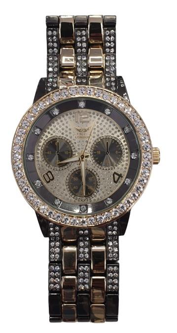 NY LONDON GENTS BLING WATCH  PI-7554 GOLD-BLK