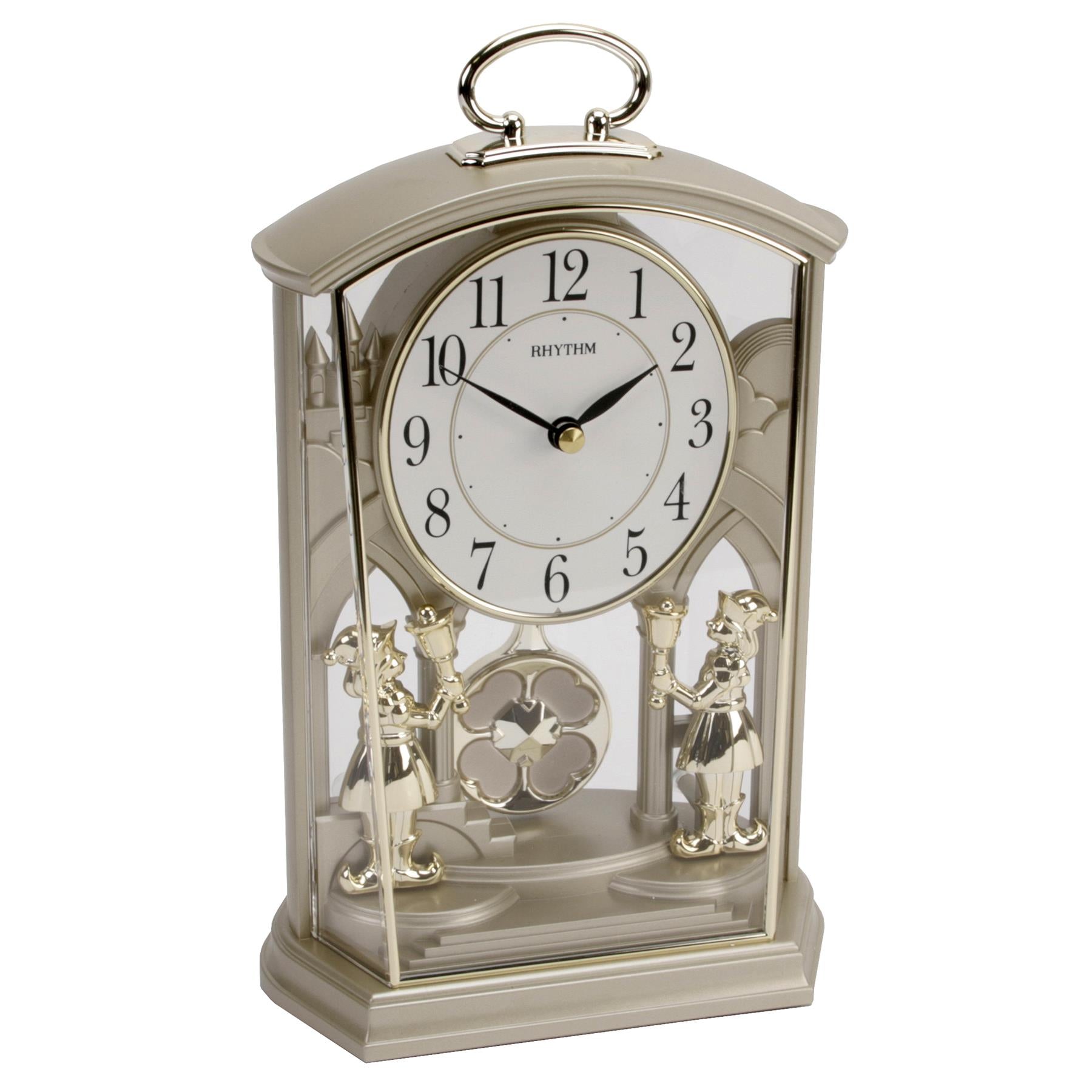 Rhythm Cont Mantel Clock See Thru with Handle Two Tone Gold 4RP796WR18