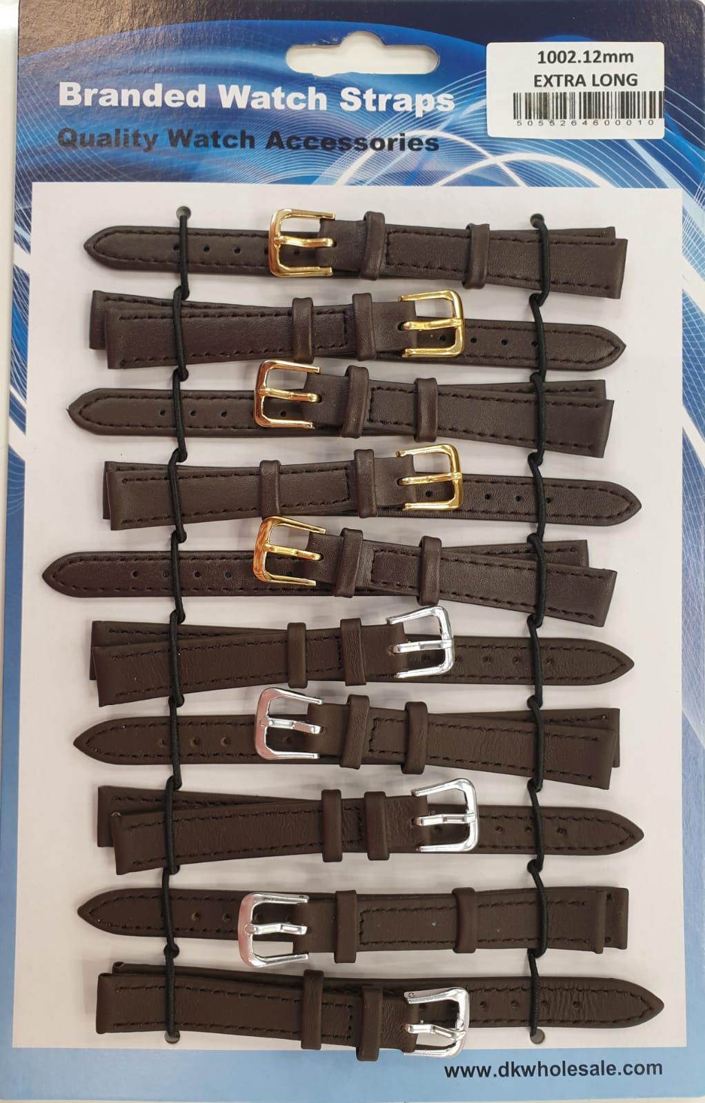 Brown Leather Extra Long Watch Straps Pk10 size 10mm 1002BR