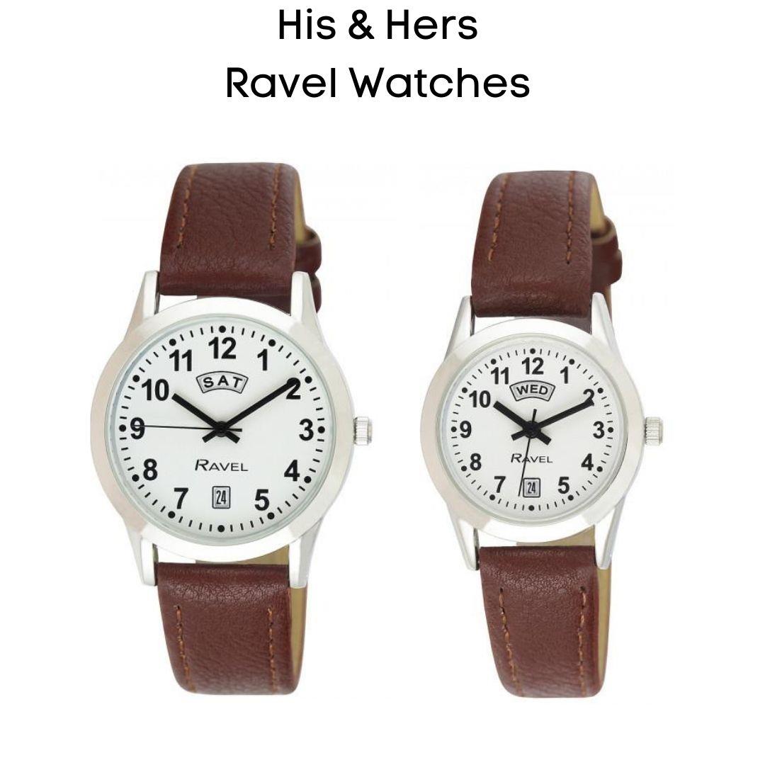Ravel Mens Stainless Steel Day/Date Brown Faux Leather Strap Watch R0706.41.1