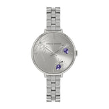 Amelia Austin Spider Womens Silver Stainless Steel Bracelet Purple Stone Set Etched Dial Watch AA4005