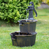 Traditional Rustic Wood Effect 2-Tier Barrel Water Fountain