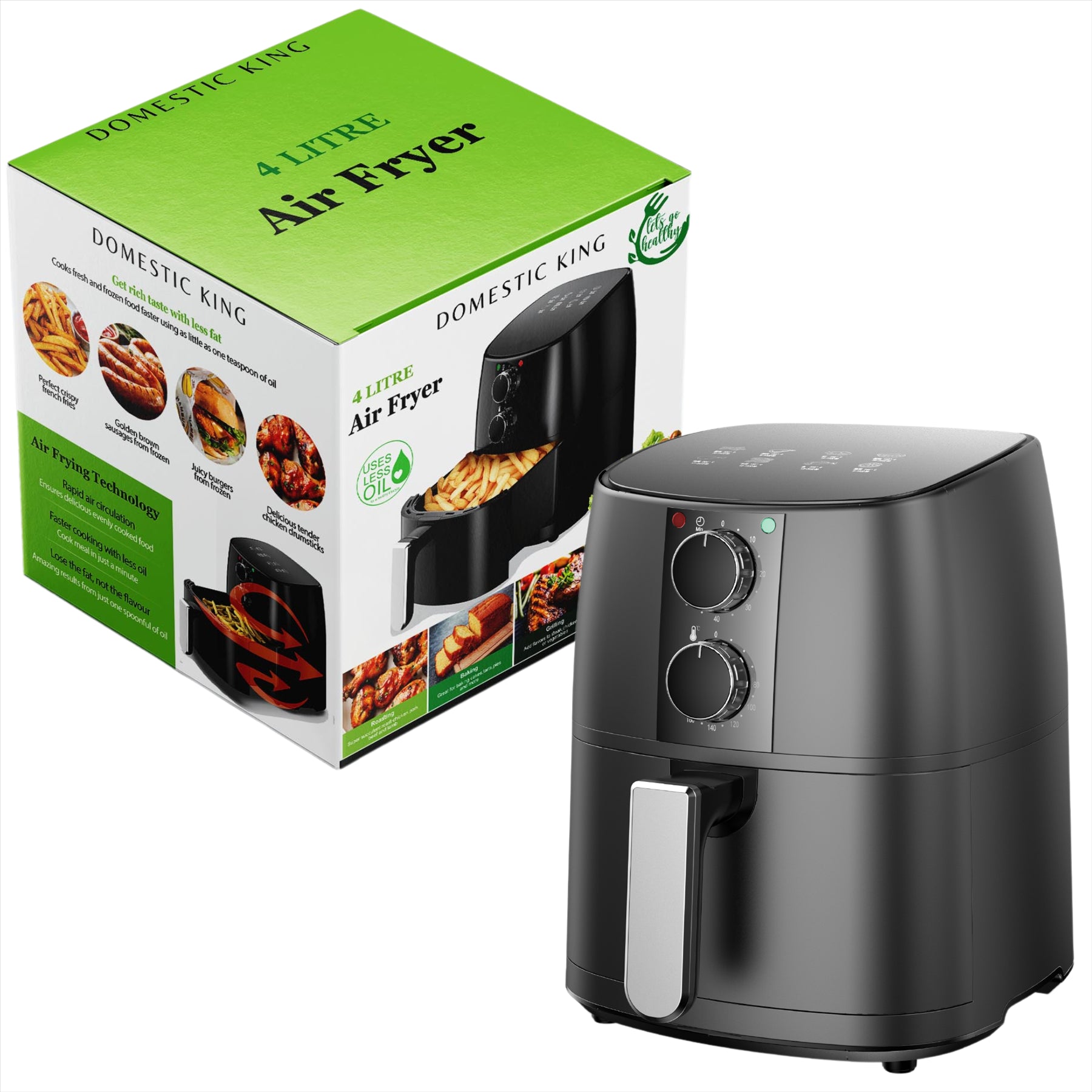 Domestic King 4L Air Fryer With Timer & Temperature Control