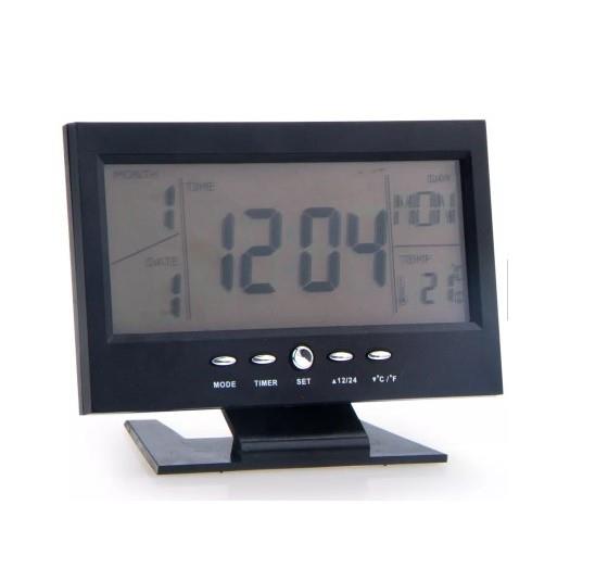 Kadio Grey Digital Voice control LCD Clock with Temperature Day/Date Display DS-8082G