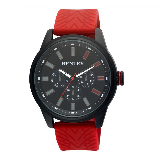 Henley Men's Black Dial Red Silicone Sports Rubber Strap Watch H02203.10