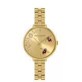 Amelia Austin Womens Bumble Bee Gold Stainless Steel Bracelet Red Stone Set Etched Dial Watch AA4012