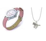Relda Pink Horse Watch and Girls Jewellery Set – Watch Gift Set for Kids with Silvertone Horse Necklace & Bracelet REL24