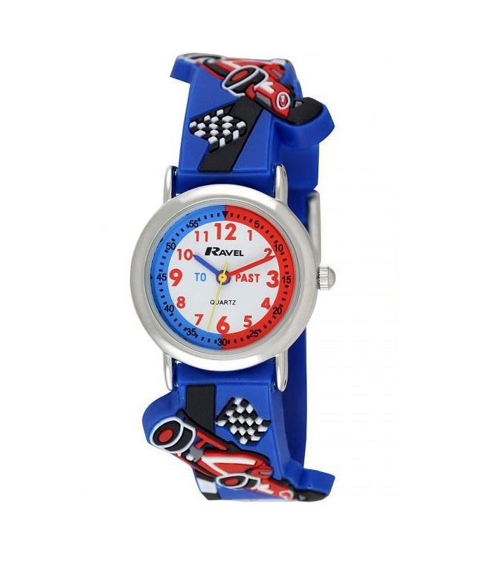 Ravel Childrens 3D Racing Car Timeteacher Analogue Multicolour Strap Watch Blue R1513.31B
