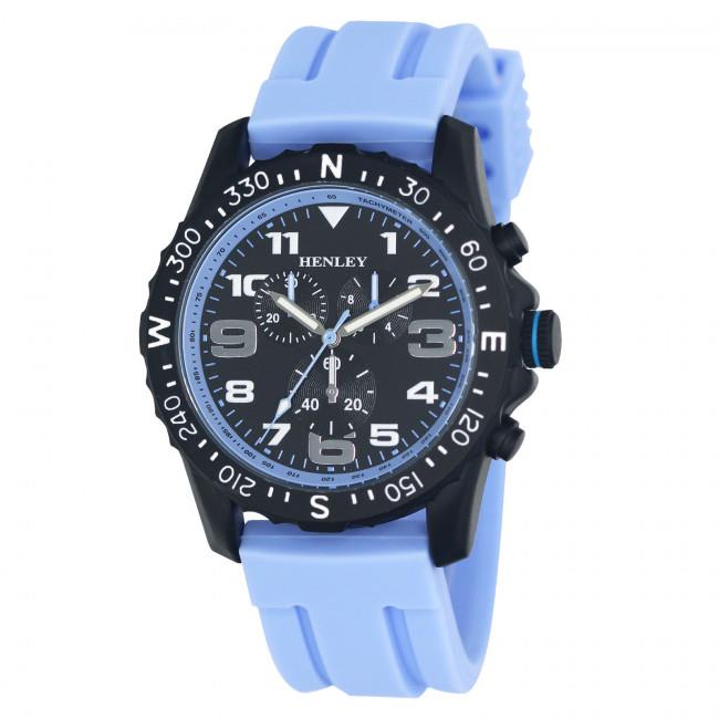 Henley Men's Multi Eye Black Dial With Blue Sports Silicone Rubber Strap Watch H02208.6