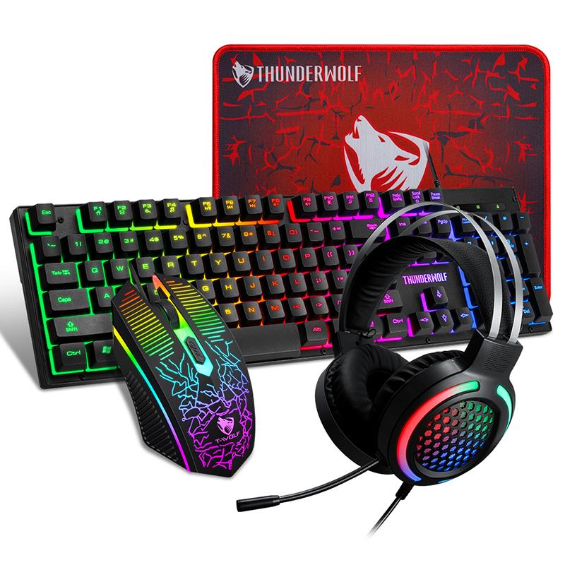 Thunderwolf 4 In 1 Gaming Combo Wired Keyboard Mouse Headset Mouse Pad Set- TF-400