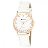 Ravel Womens Deluxe White / Rose Gold Modern Index Leather Strap Watch RD109L