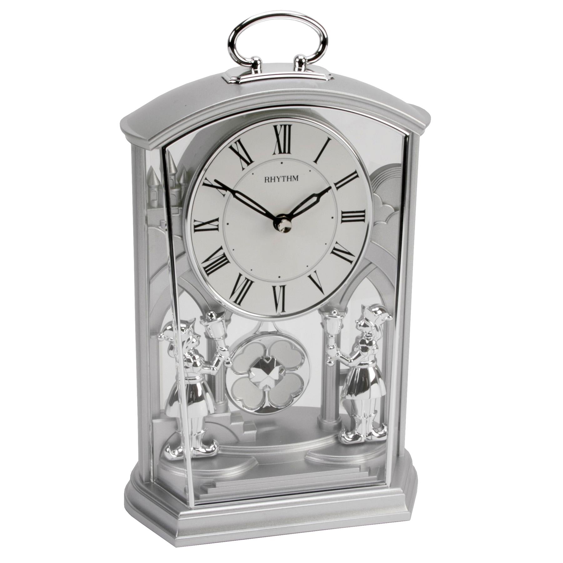 Rhythm Cont Mantel Clock See Thru with Handle Silver 4RP796WR19