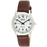 Ravel Mens Stainless Steel Day/Date Brown Faux Leather Strap Watch R0706.41.1