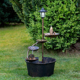 Cascading Water Fountain With 4 Lotus Leaves & Solar Lamp Post