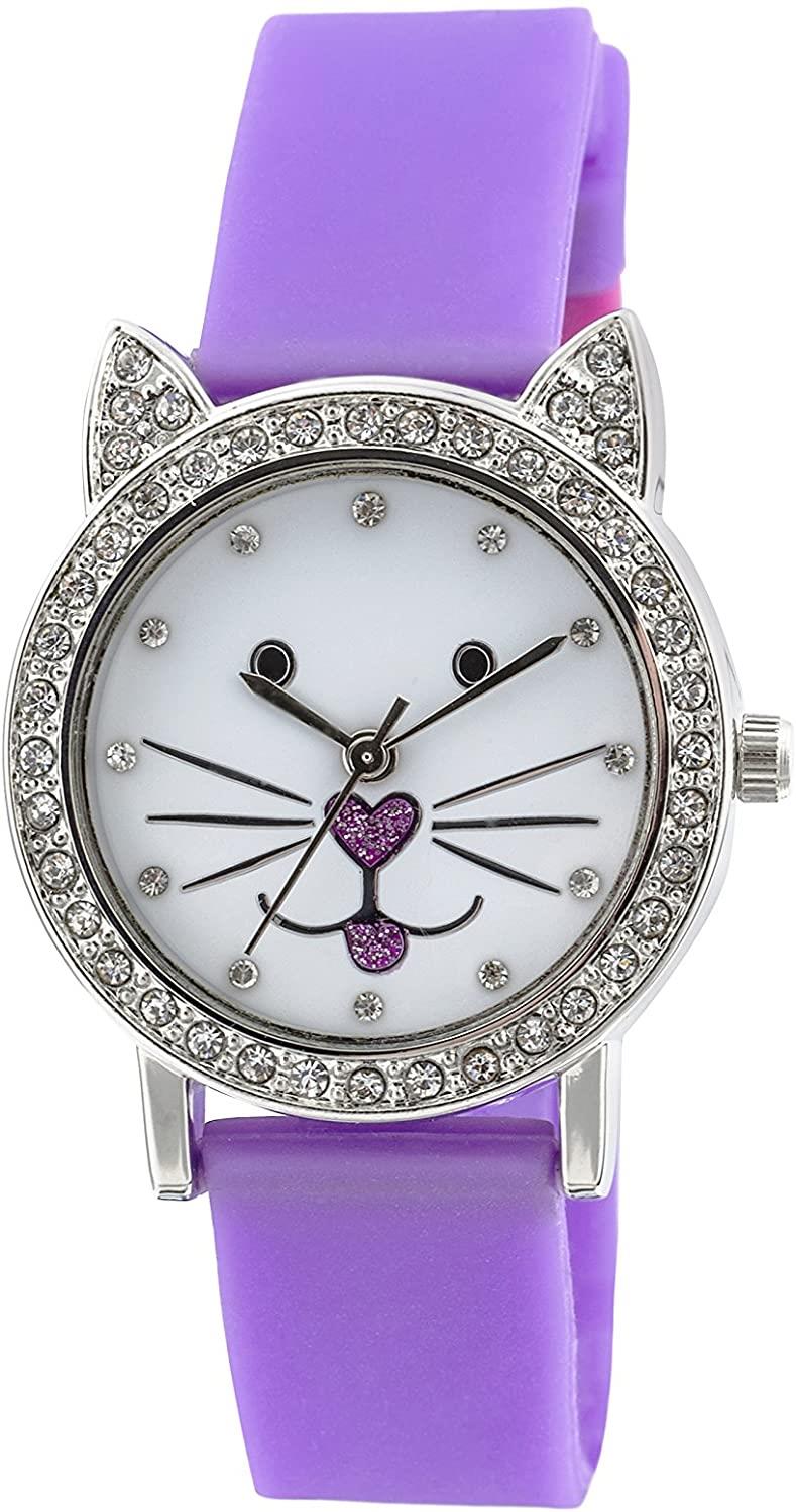 Tikkers Children white Dial Analogue Display Purple silicone Strap Watch TK0107