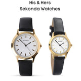 Sekonda Men's Classic Round Dial Leather Strap Watch + Sekonda Ladies Black Leather Strap Watch