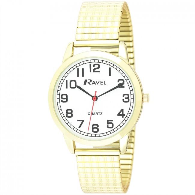 Ravel Men's Bold Number White Dial Gold Expander Bracelet Watch R0232.12.1