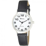 Ravel Womens Deluxe - Black / Silver  Bold Easy Read Leather Strap Watch RD104L