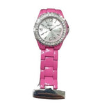 Henley Womans Pink Enamel Link Beauticians Diamante Fob Watch HF01.5